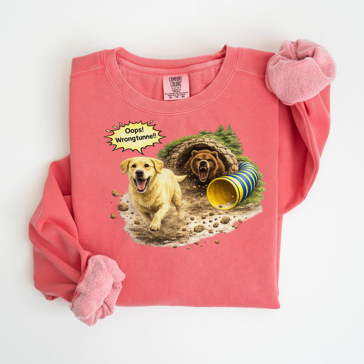 Oops! Wrong Tunnel - Yellow Lab - Comfort Colors crewneck in Watermelon