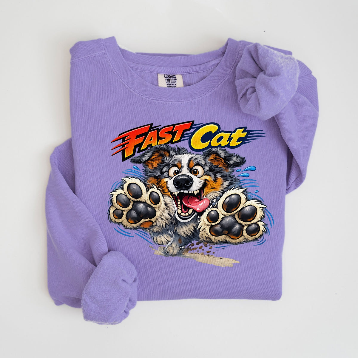 Fast CAT Big Paws - Australian Shepherd - Comfort Colors crewneck in Violet