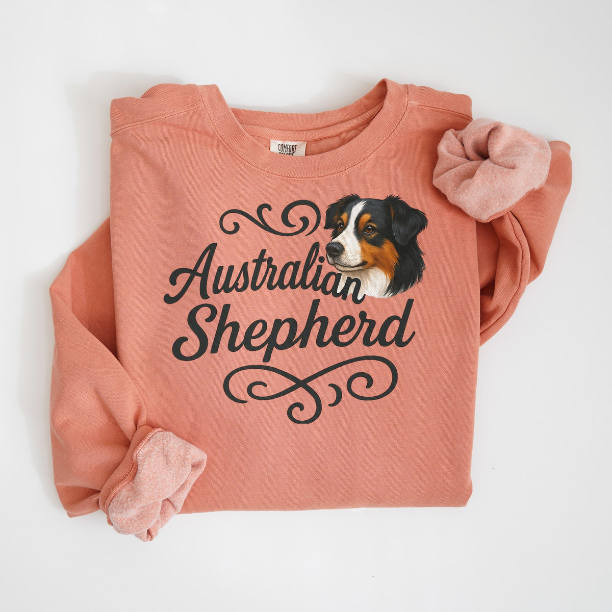 Australian Shepherd Portrait & Script - Comfort Colors crewneck in Terracotta