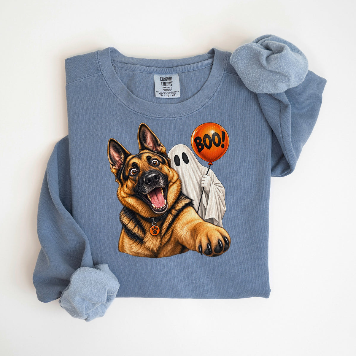 Boo! German Shepherd & Ghost - Comfort Colors crewneck in Blue Jean