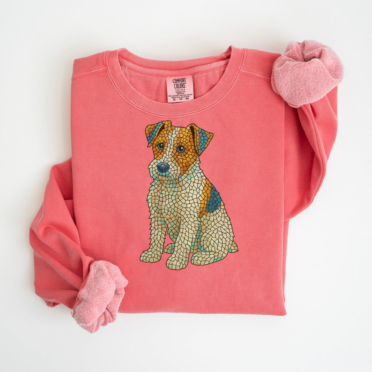Jack Russell Mosaic - Blue Accents - Comfort Colors crewneck in Watermelon