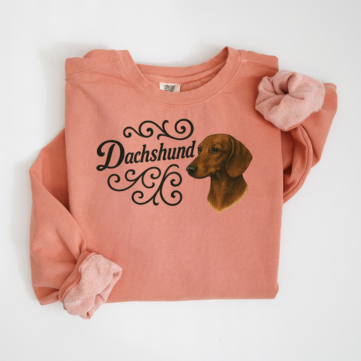 Dachshund Portrait & Script - Comfort Colors crewneck in Terracotta