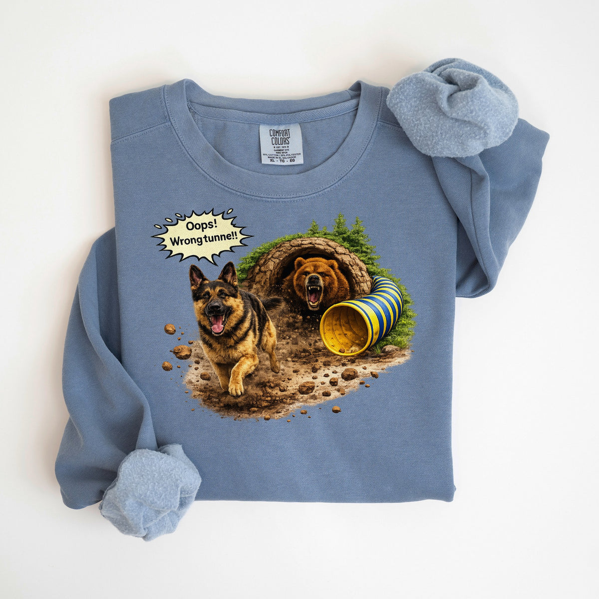 Oops! Wrong Tunnel - German Shepherd - Comfort Colors crewneck in Blue Jean