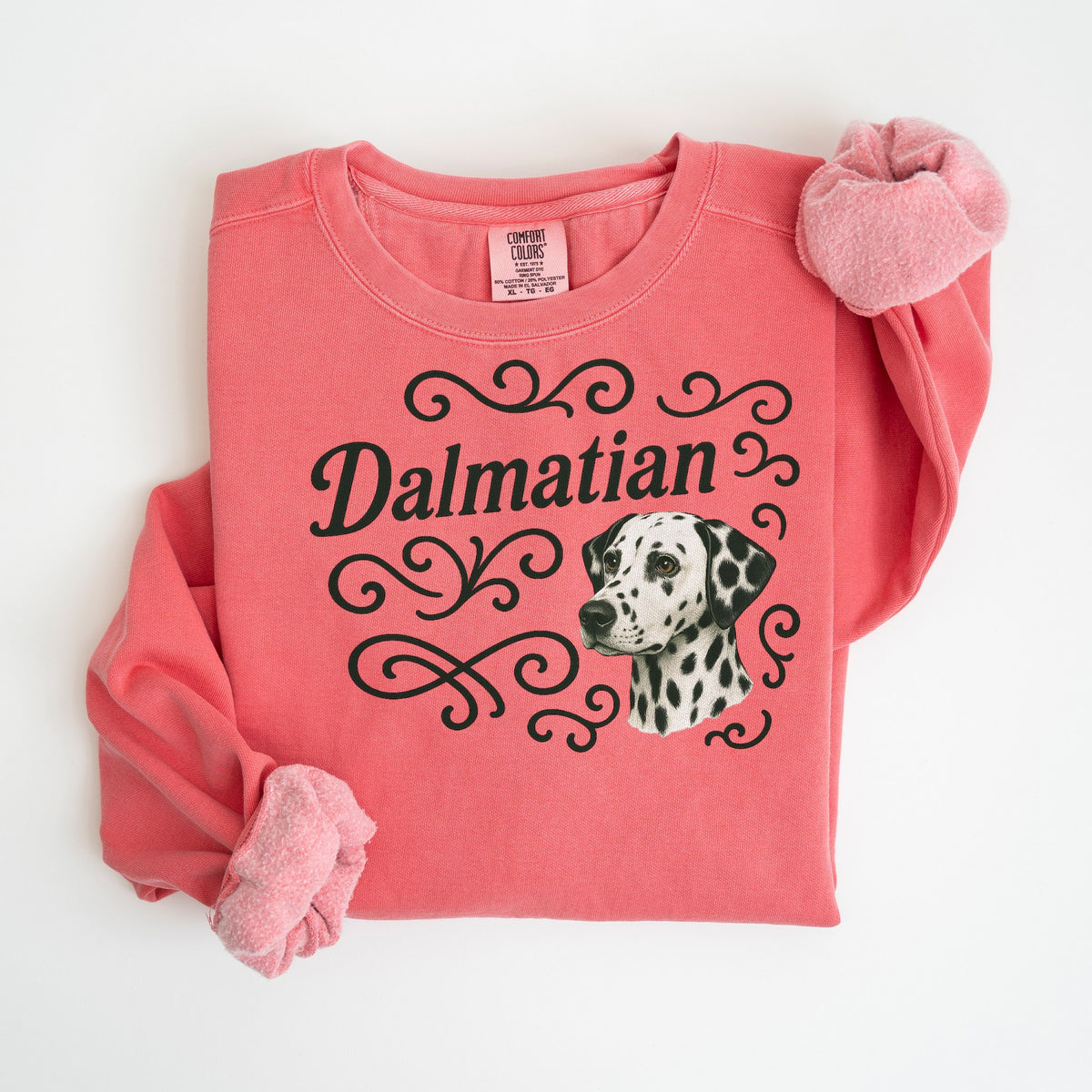 Dalmatian Portrait & Script - Comfort Colors crewneck in Watermelon