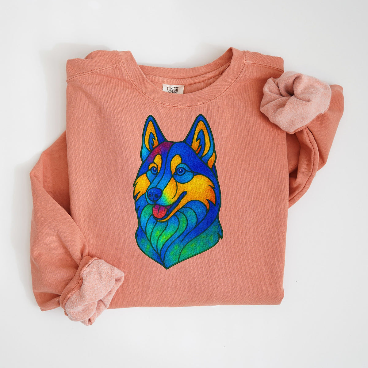 Stained Glass Husky - Comfort Colors crewneck in Terracotta