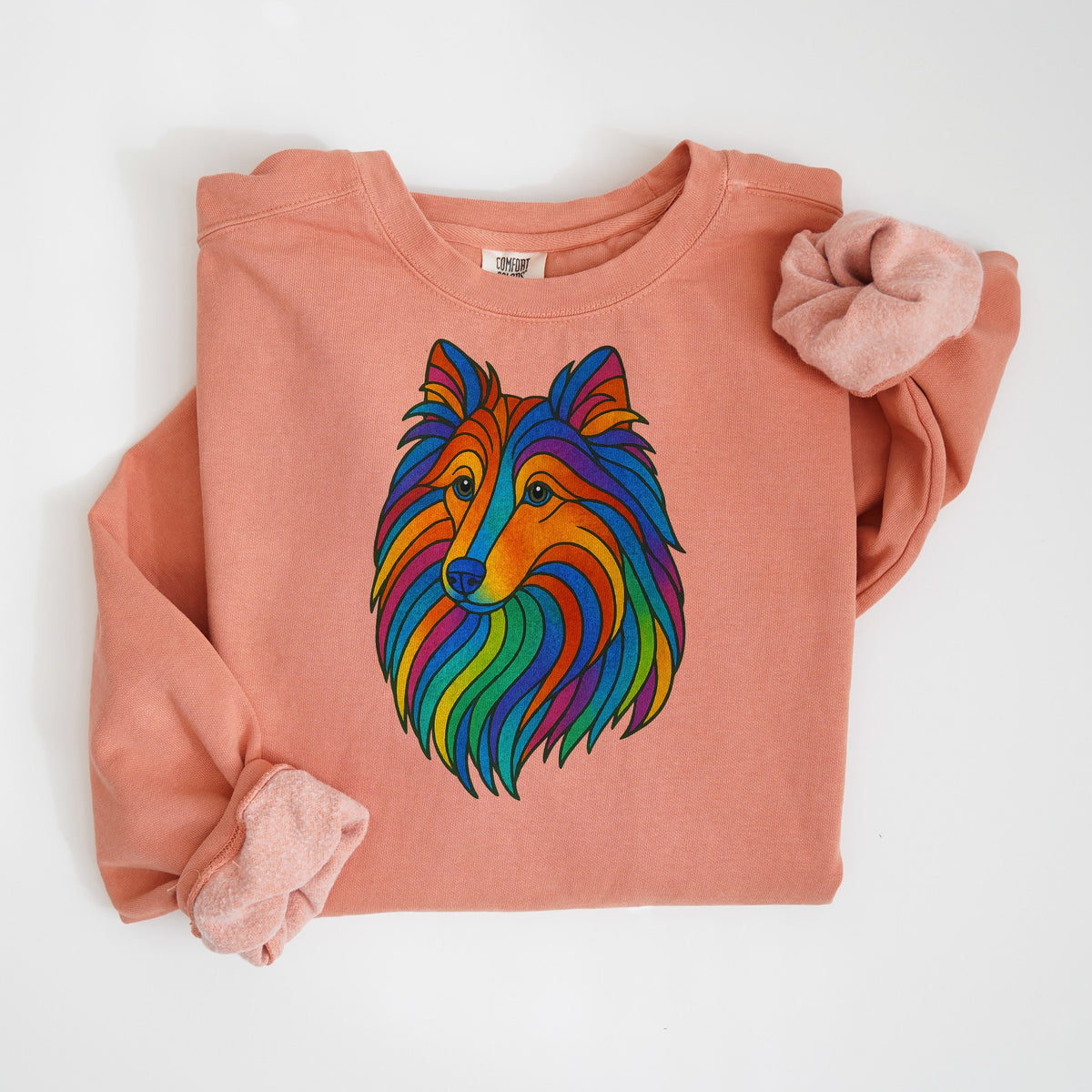 Stained Glass Sheltie - Comfort Colors crewneck in Terracotta