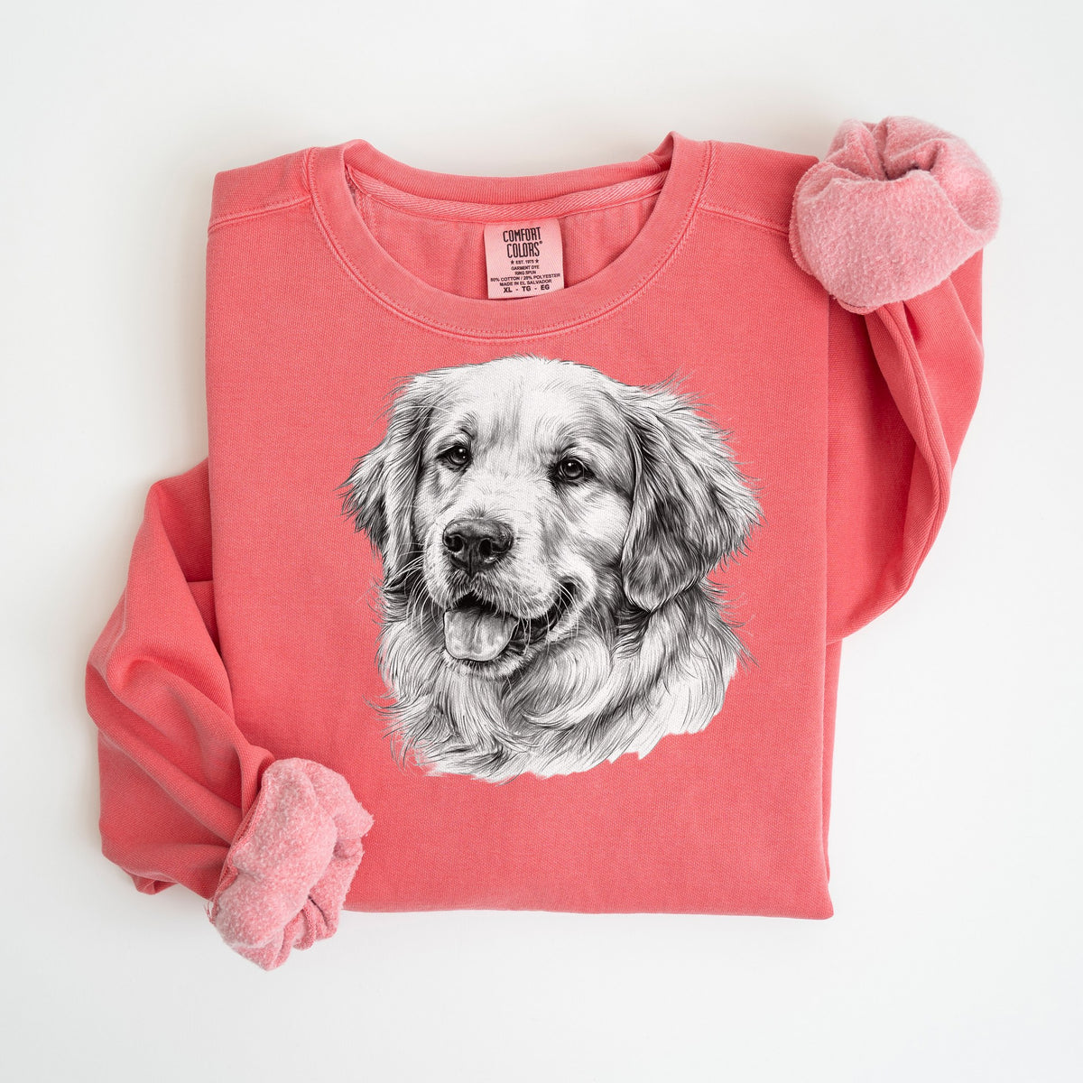 Golden Retriever Pencil Sketch - Comfort Colors crewneck in Watermelon