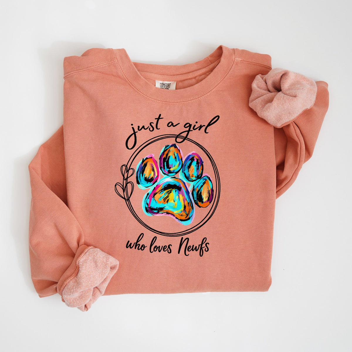 Just a Girl Who Loves Newfs - Comfort Colors crewneck in Terracotta