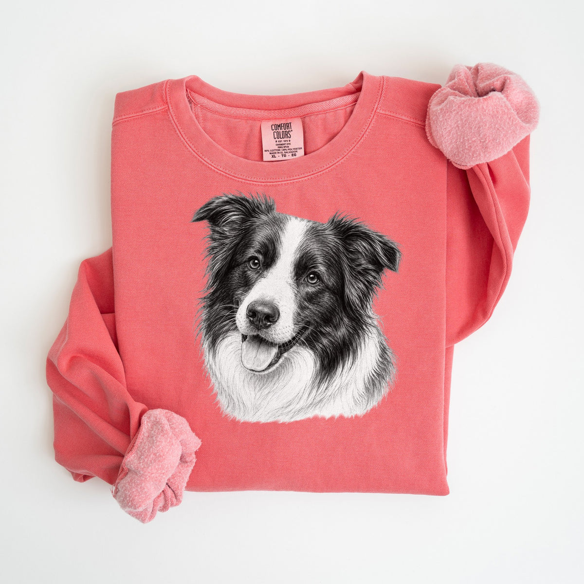Border Collie Pencil Sketch - Comfort Colors crewneck in Watermelon