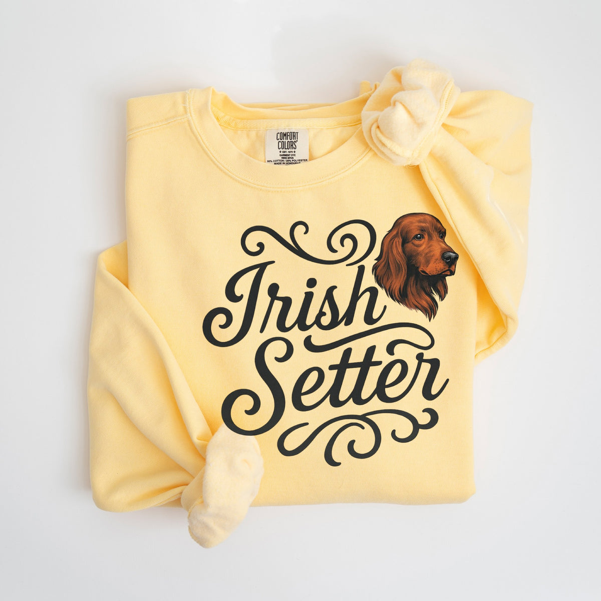 Irish Setter Portrait & Script - Comfort Colors crewneck in Butter