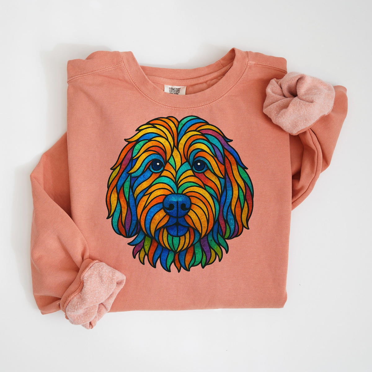 Stained Glass Doodle - Close Up - Comfort Colors crewneck in Terracotta