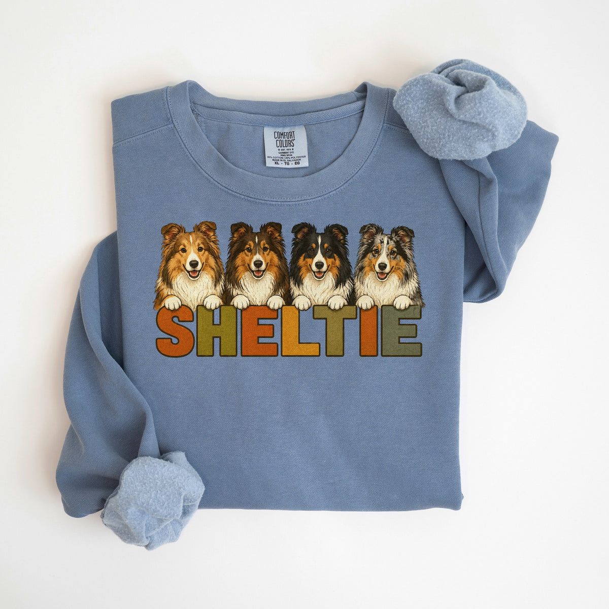 Sheltie Lineup - Comfort Colors crewneck in Blue Jean