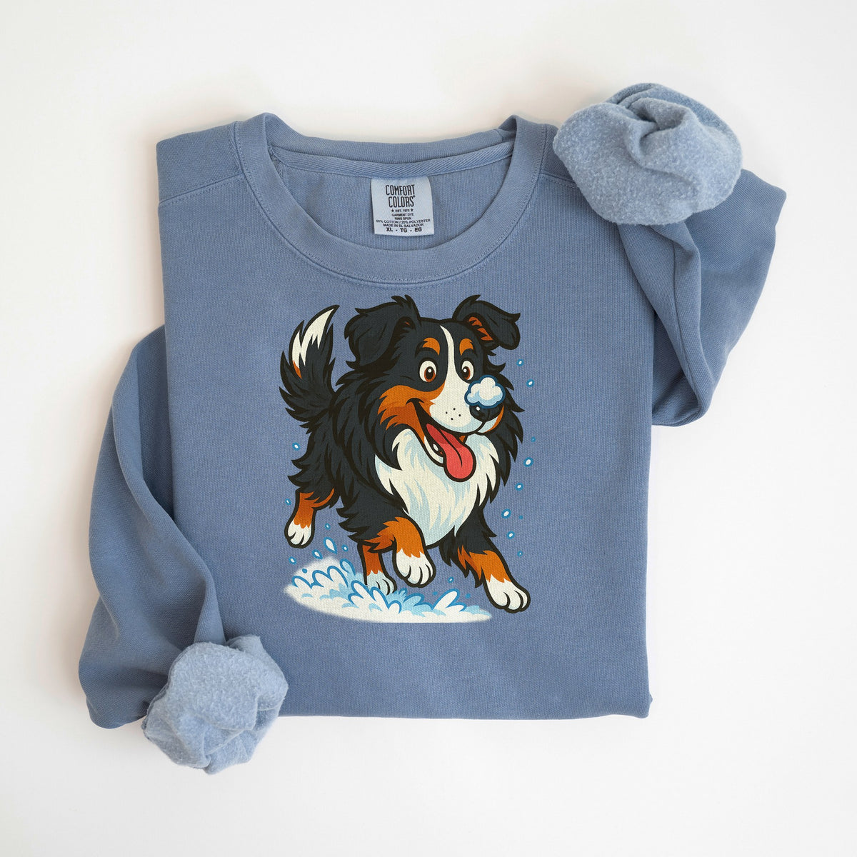 Snow Day - Bernese Mountain Dog - Comfort Colors crewneck in Blue Jean