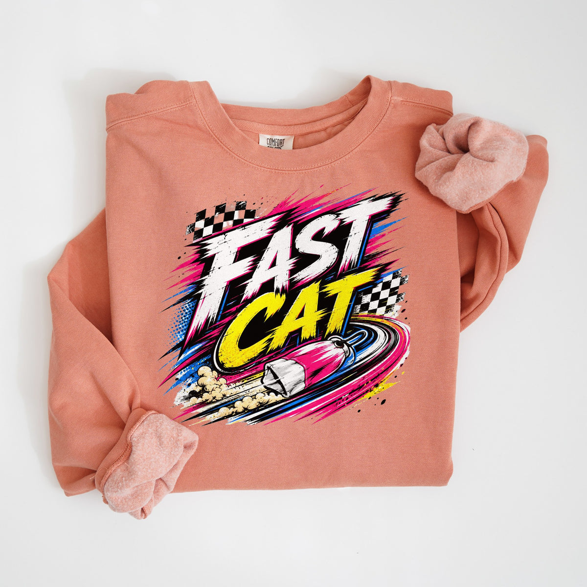 Fast CAT Checkered Flag - Comfort Colors crewneck in Terracotta