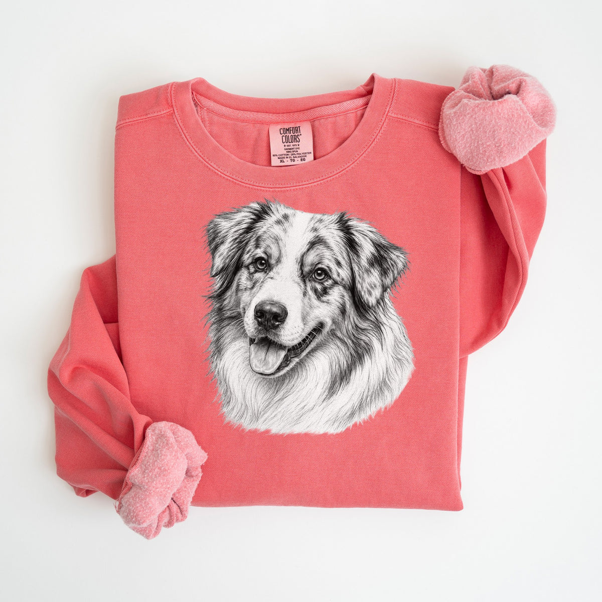 Australian Shepherd Pencil Sketch - Comfort Colors crewneck in Watermelon