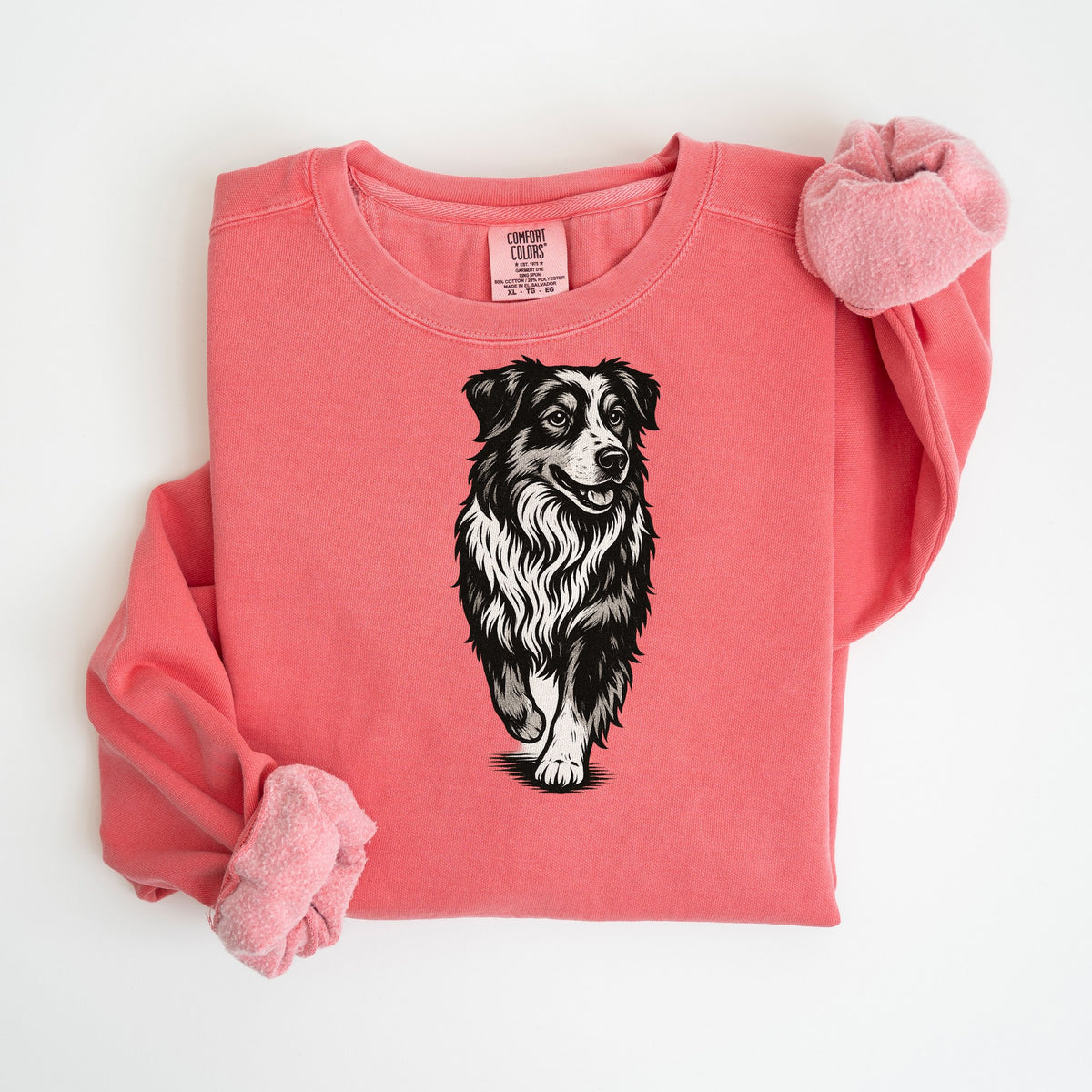 Border Collie Pencil Sketch - On the Move - Comfort Colors crewneck in Watermelon