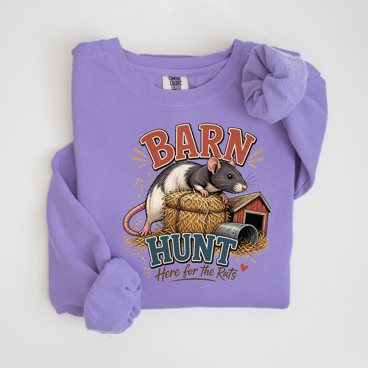 Barn Hunt: Here for the Rats - Barn - Comfort Colors crewneck in Violet