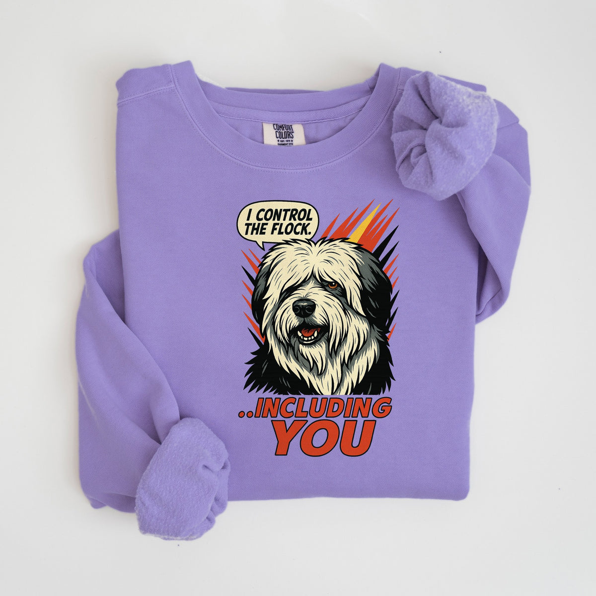 I Control the Flock... Including You - Sheepdog - Comfort Colors crewneck in Violet