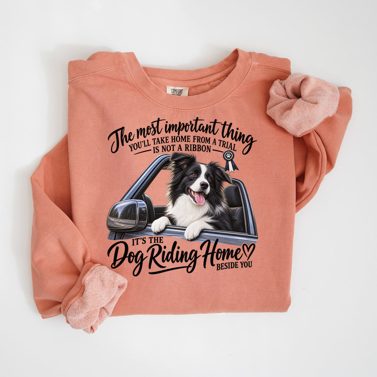 The Dog Riding Home Beside You - Border Collie - Comfort Colors crewneck in Terracotta
