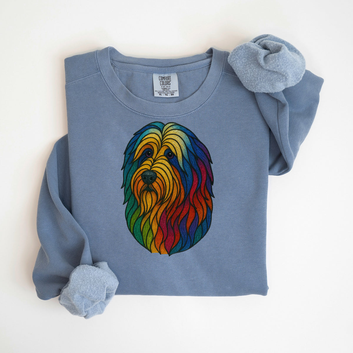 Stained Glass Sheepdog - Comfort Colors crewneck in Blue Jean