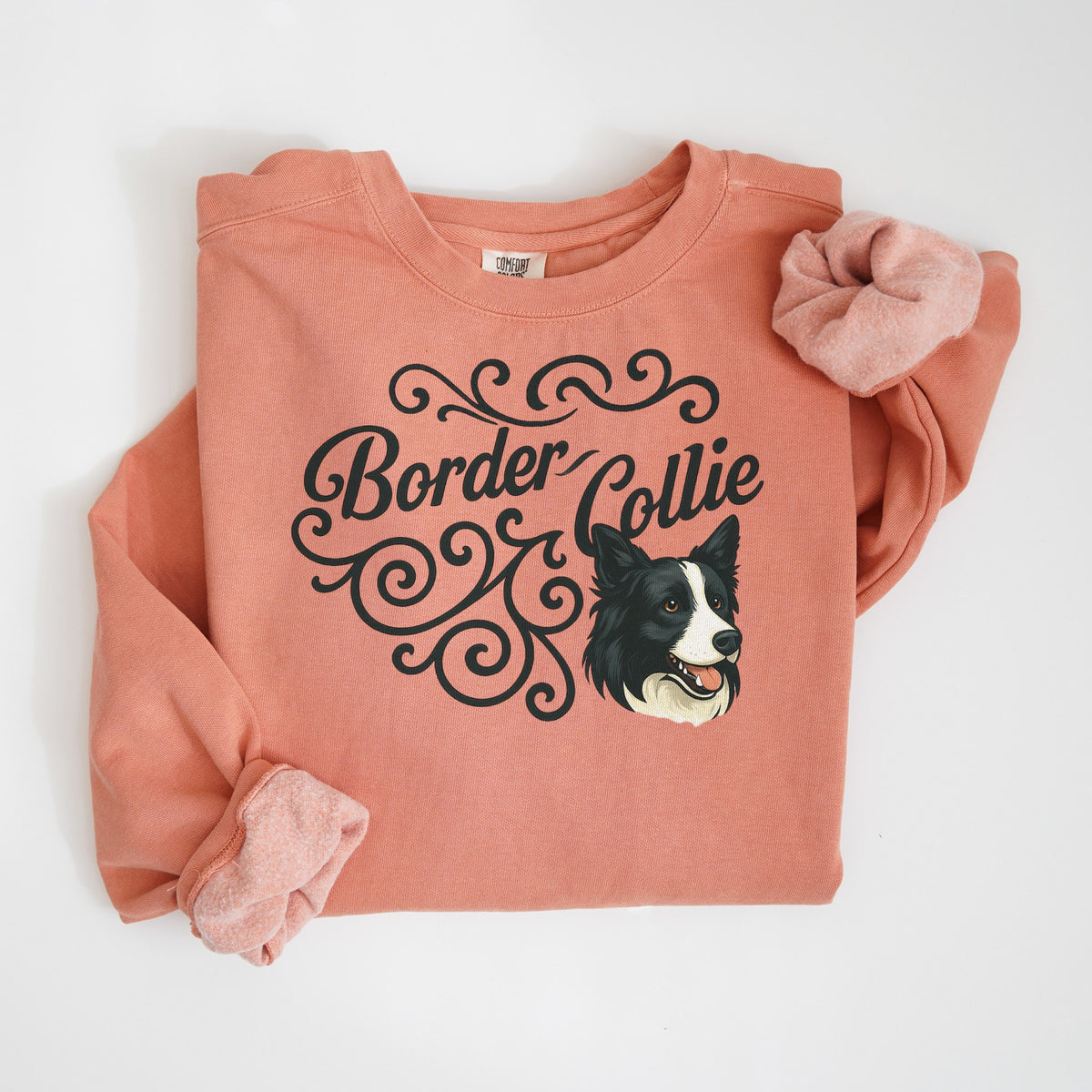 Border Collie Portrait & Script - Comfort Colors crewneck in Terracotta