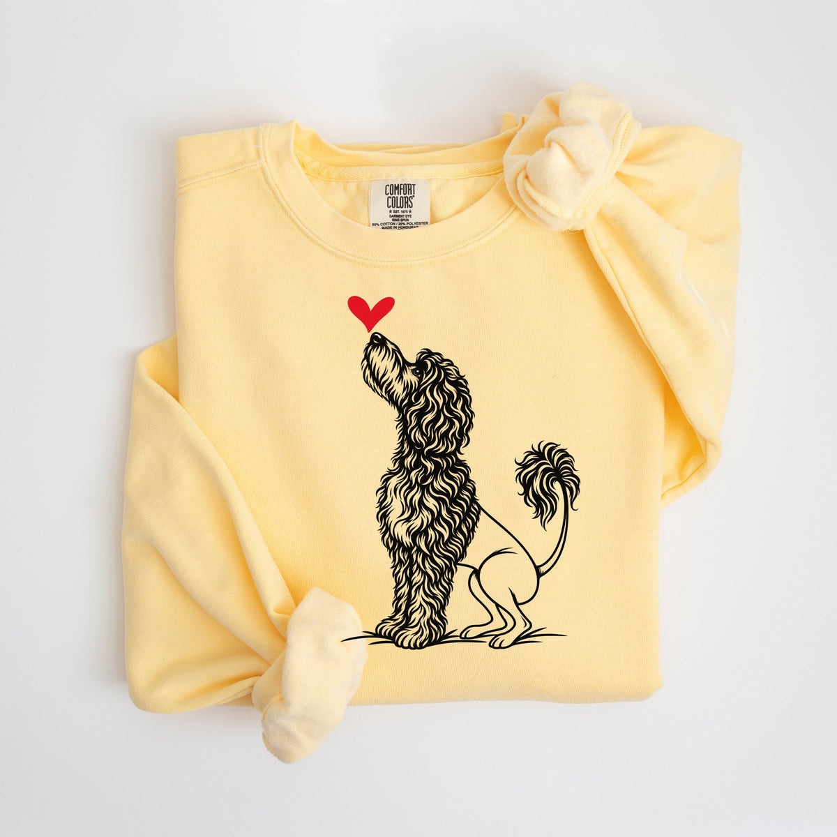 Portuguese Water Dog Heart - Line Art - Comfort Colors crewneck in Butter