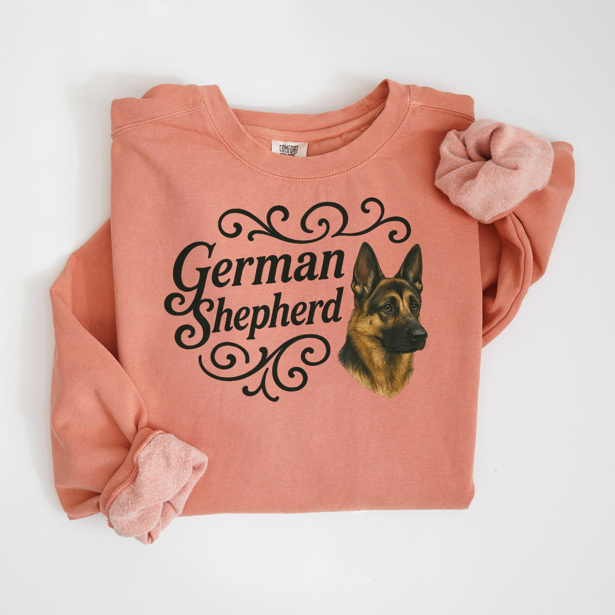German Shepherd Portrait & Script - Comfort Colors crewneck in Terracotta