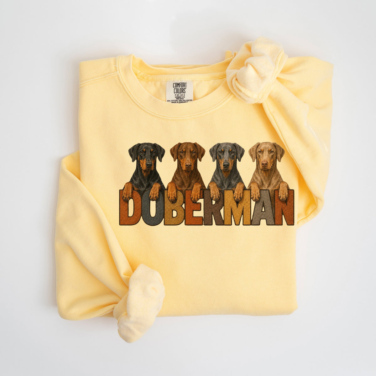 Doberman Lineup - Natural Ears - Comfort Colors crewneck in Butter