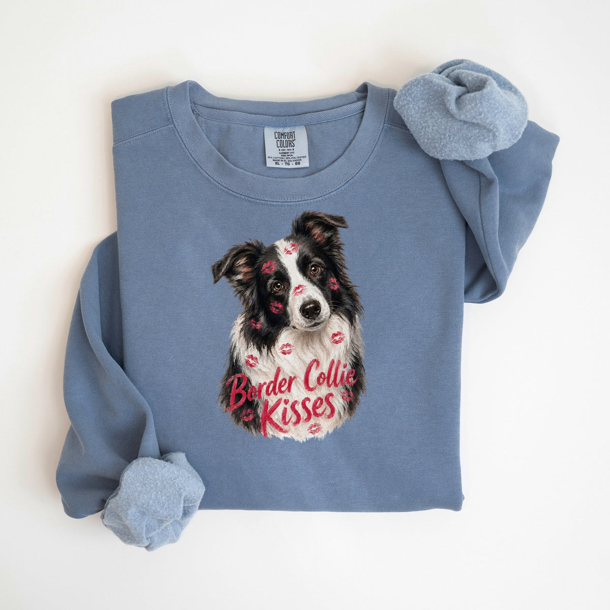 Border Collie Kisses - Comfort Colors crewneck in Blue Jean