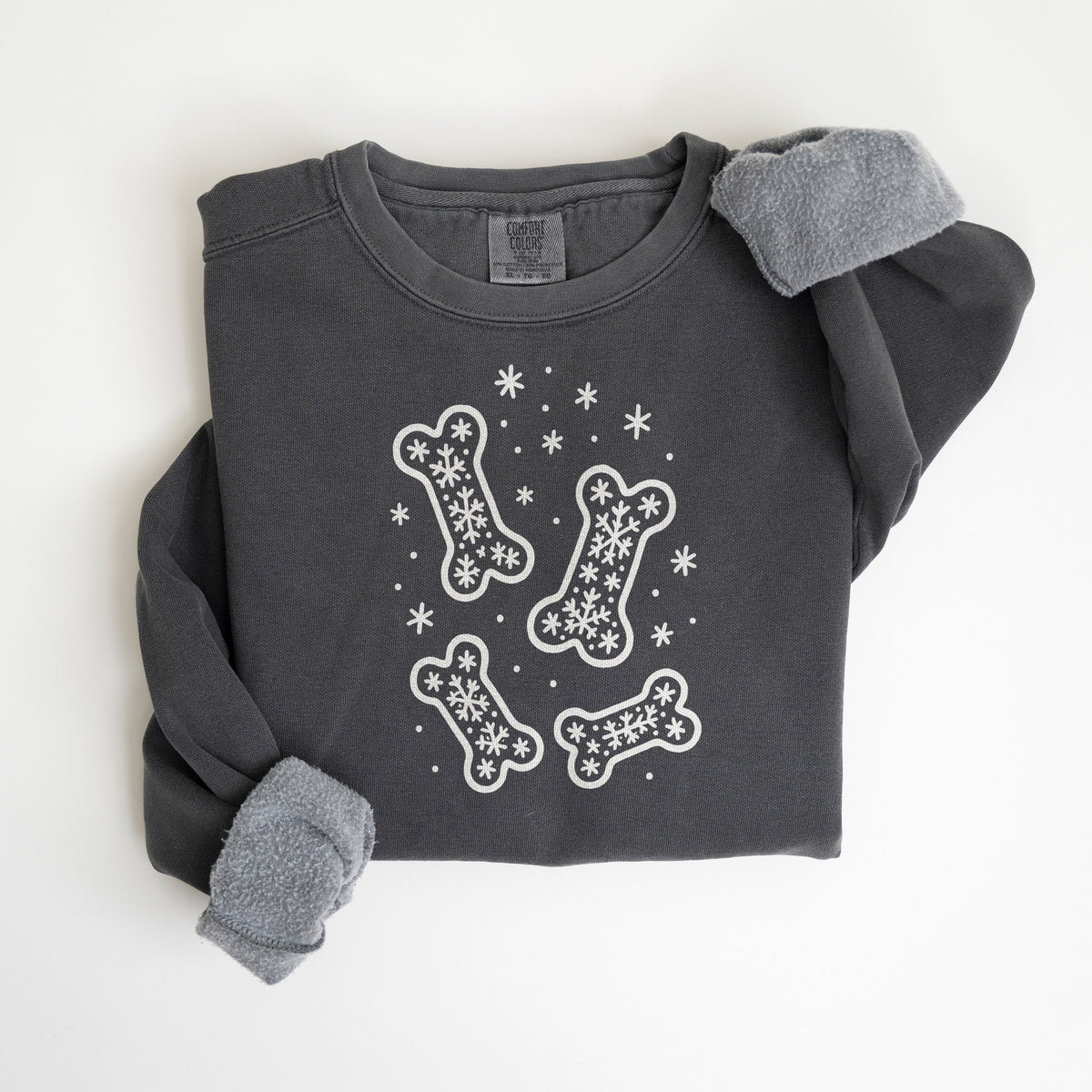 Snowflake Dog Bones - Comfort Colors crewneck in Pepper