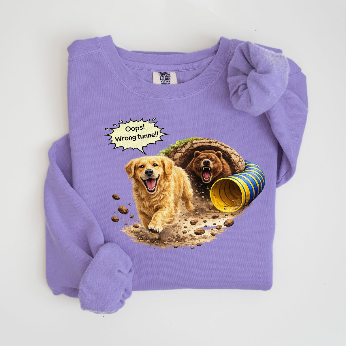 Oops! Wrong Tunnel - Golden Retriever - Comfort Colors crewneck in Violet