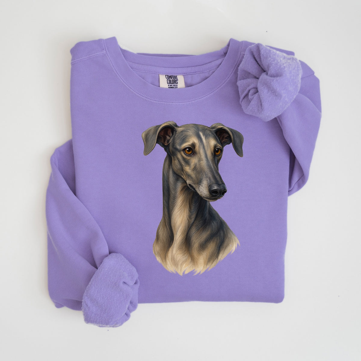 Greyhound Painted Portrait - Comfort Colors crewneck in Violet