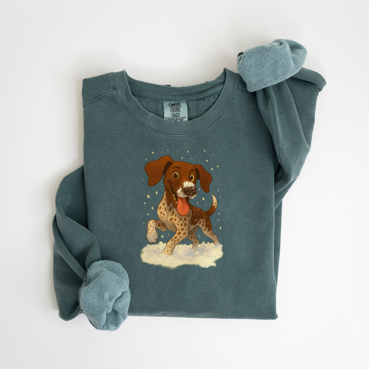 Snow Day - Liver German Shorthair - Comfort Colors crewneck in Blue Spruce