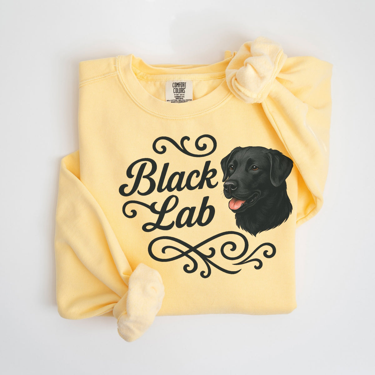 Black Lab Portrait & Script - Comfort Colors crewneck in Butter