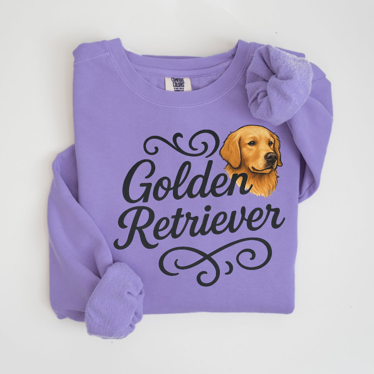 Golden Retriever Portrait & Script - Comfort Colors crewneck in Violet