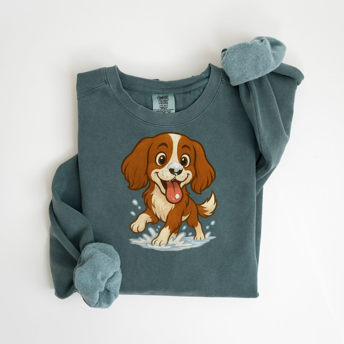 Snow Day - Cavalier King Charles - Comfort Colors crewneck in Blue Spruce