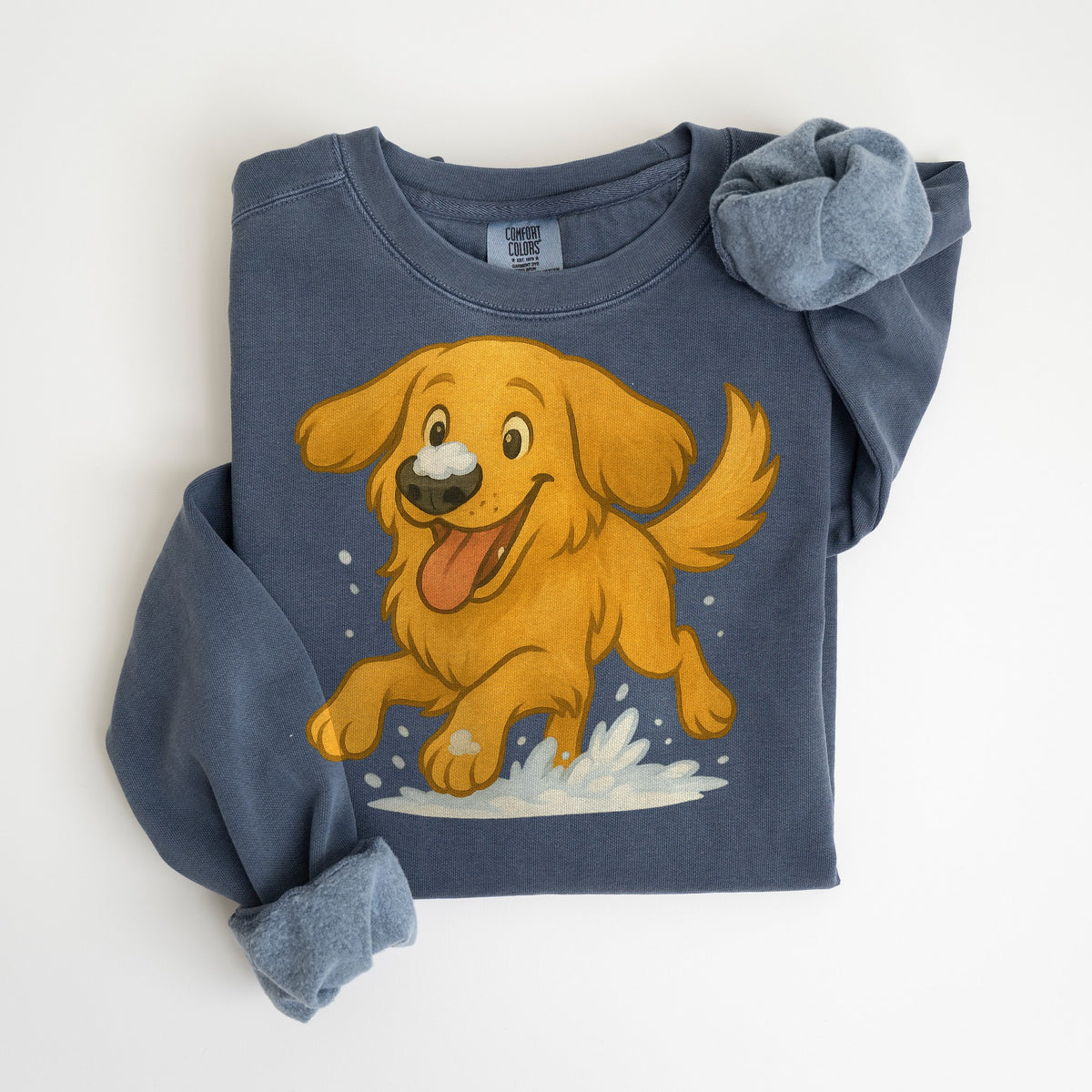 Snow Day - Golden Retriever - Comfort Colors crewneck in Denim