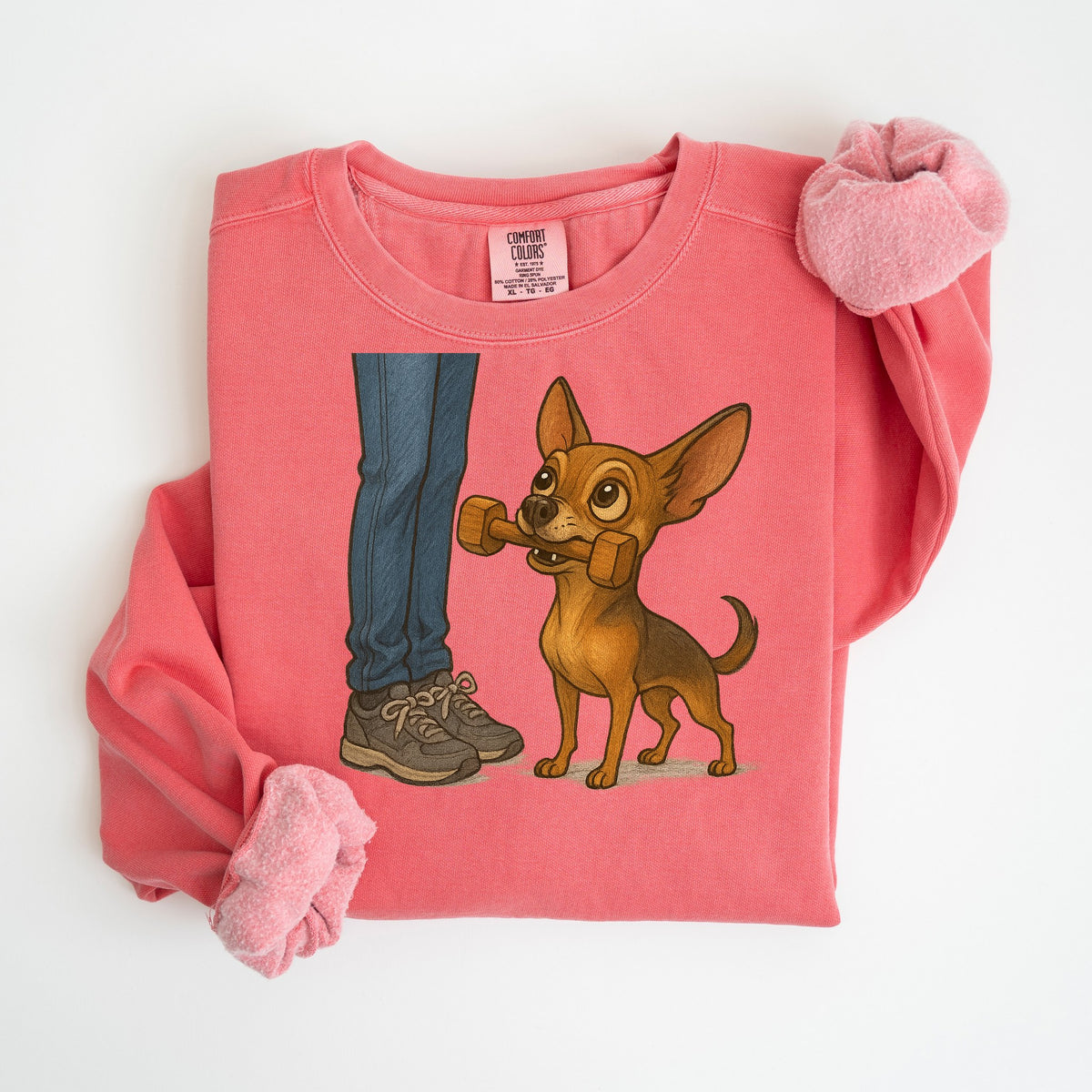 Dumbbell Retrieve - Chihuahua - Comfort Colors crewneck in Watermelon