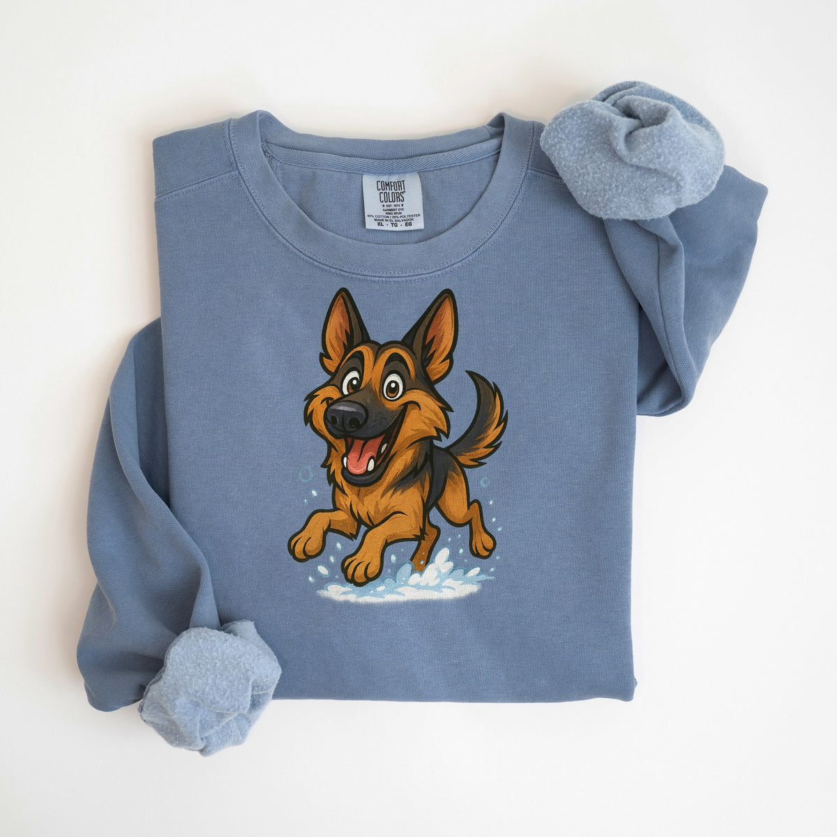Snow Day - German Shepherd - Comfort Colors crewneck in Blue Jean