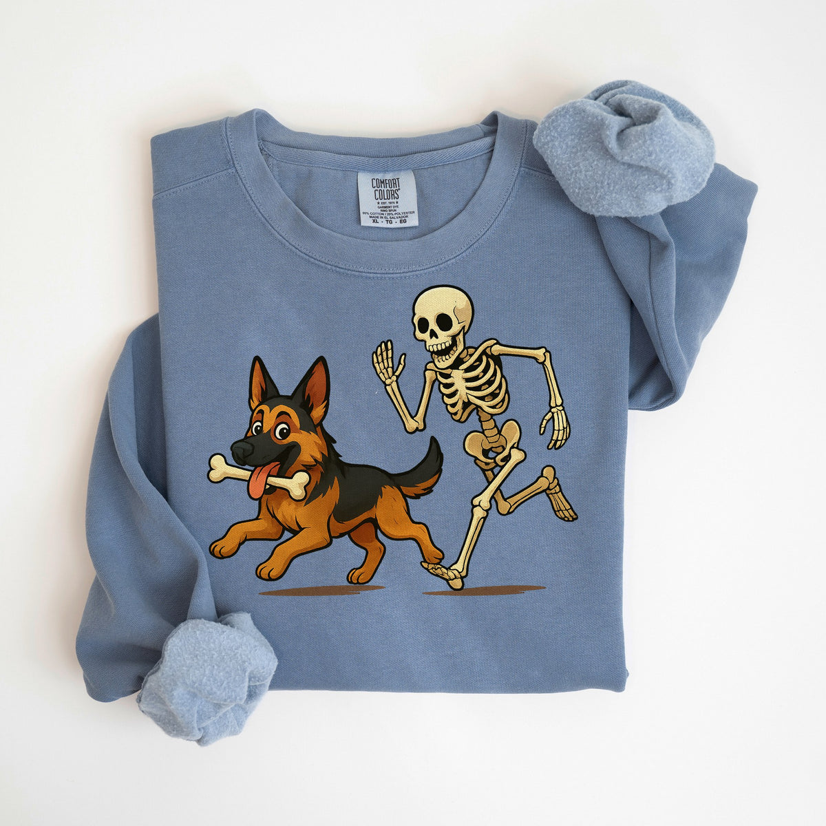 Bone Thief - German Shepherd - Comfort Colors crewneck in Blue Jean