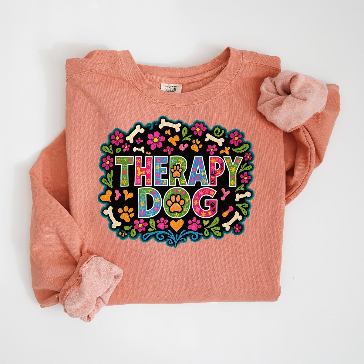 Therapy Dog Floral - Comfort Colors crewneck in Terracotta