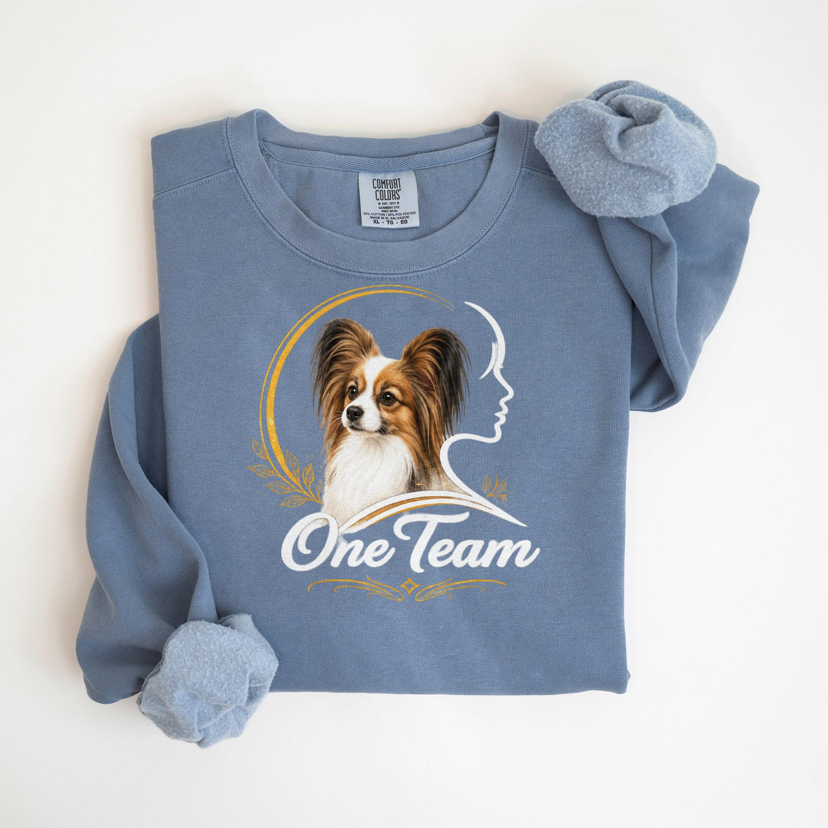 One Team - Papillon - Comfort Colors crewneck in Blue Jean