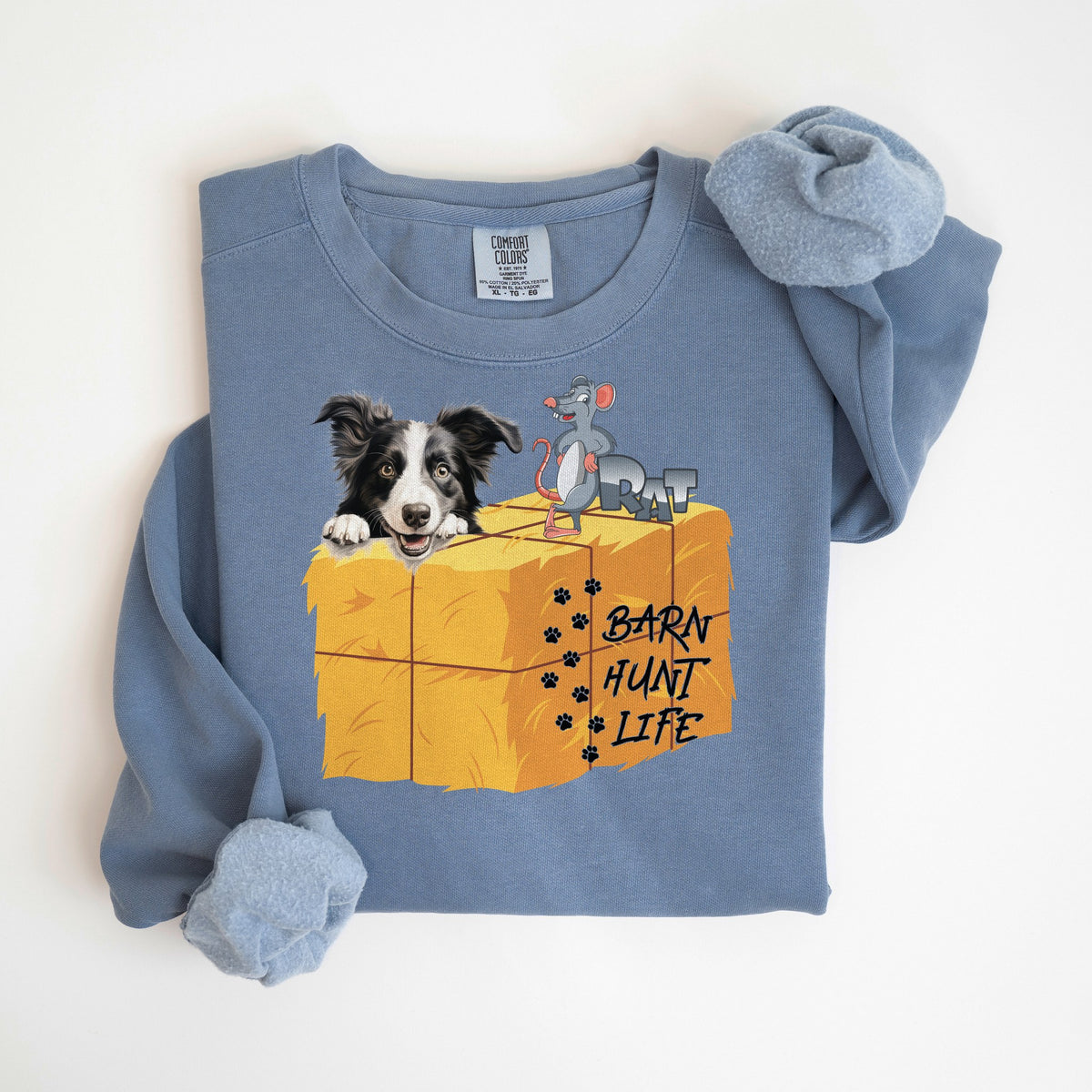 Barn Hunt Life - Border Collie - Comfort Colors crewneck in Blue Jean