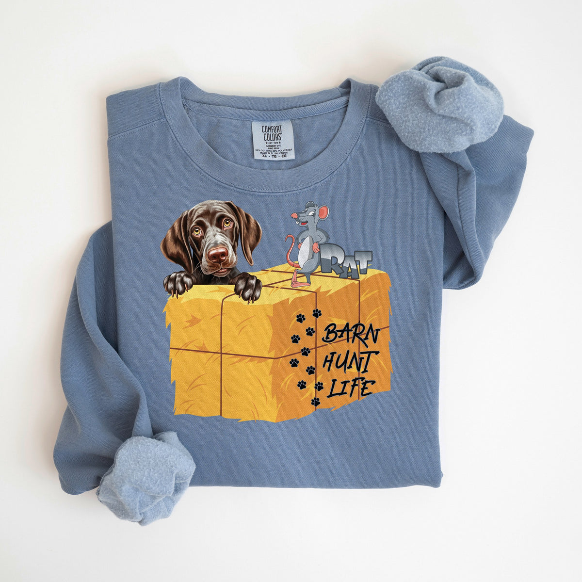 Barn Hunt Life - German Shorthaired Pointer - Comfort Colors crewneck in Blue Jean