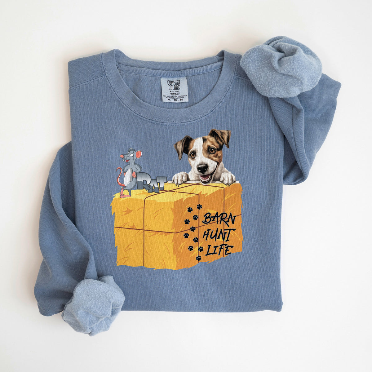 Barn Hunt Life - Jack Russell (Smiling) - Comfort Colors crewneck in Blue Jean