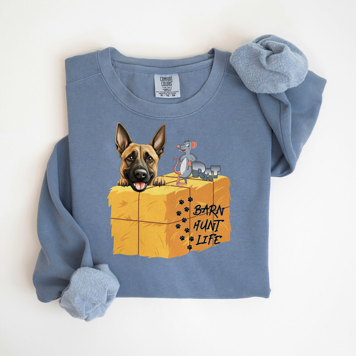 Barn Hunt Life - Belgian Malinois - Comfort Colors crewneck in Blue Jean