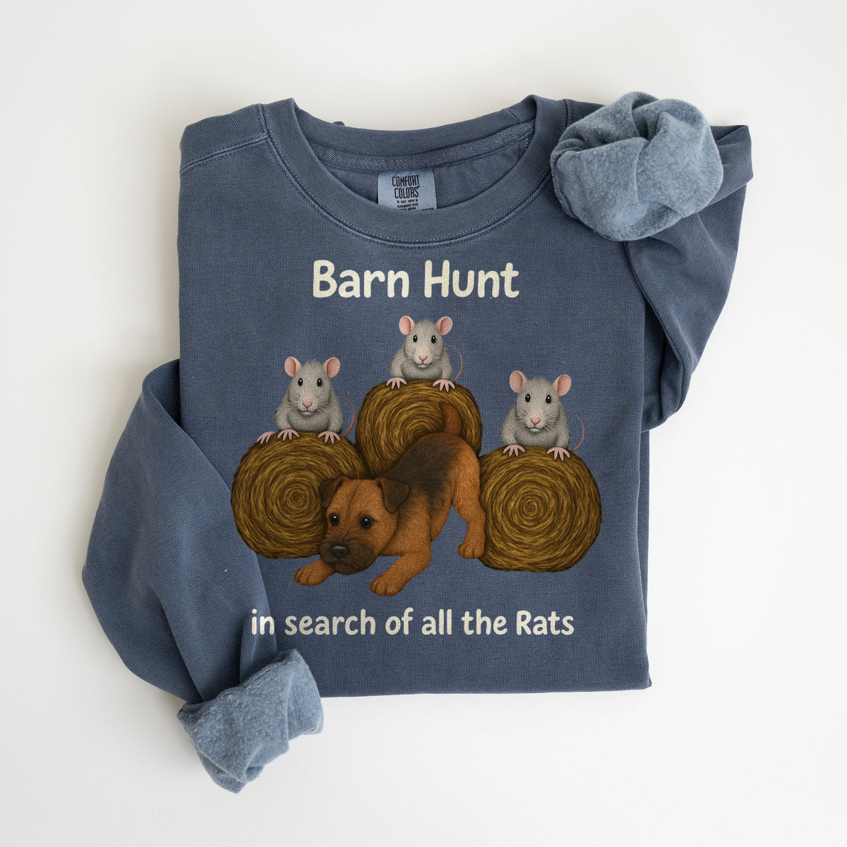 Barn Hunt: In Search of All the Rats - Border Terrier - Comfort Colors crewneck in Denim
