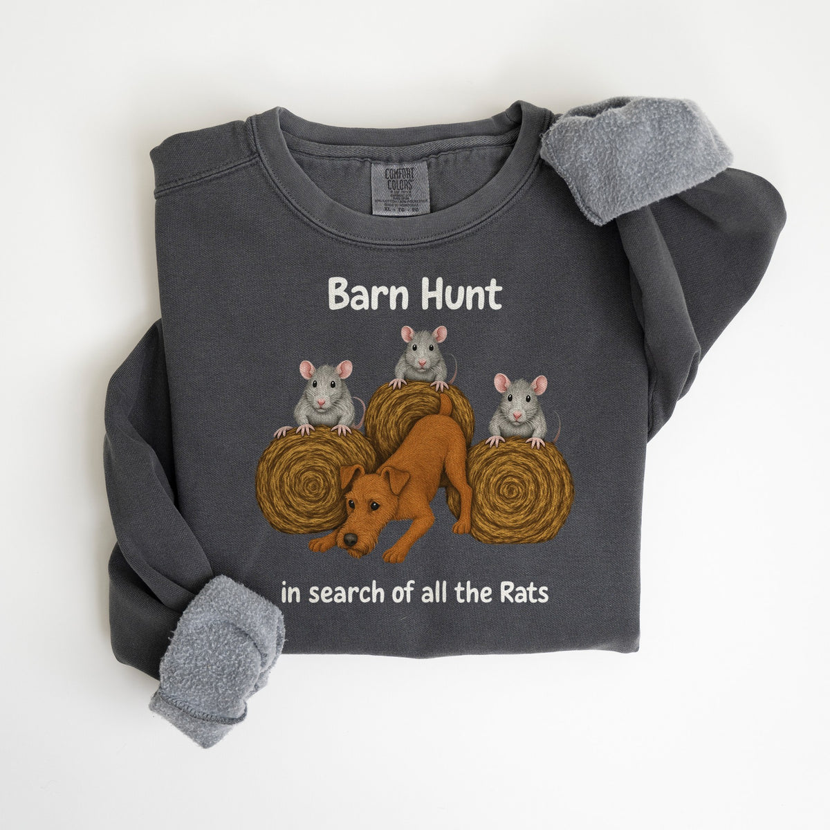 Barn Hunt: In Search of All the Rats - Irish Terrier - Comfort Colors crewneck in Pepper