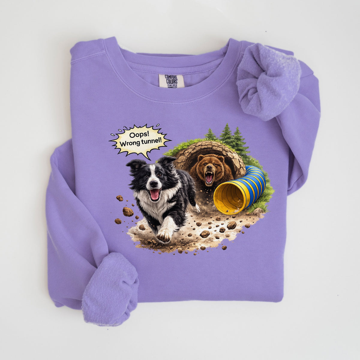 Oops! Wrong Tunnel - Border Collie - Comfort Colors crewneck in Violet