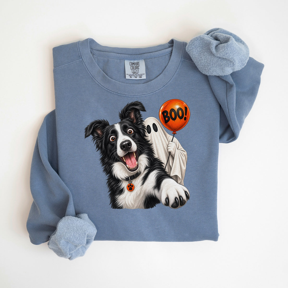 Boo! Border Collie & Ghost - Comfort Colors crewneck in Blue Jean